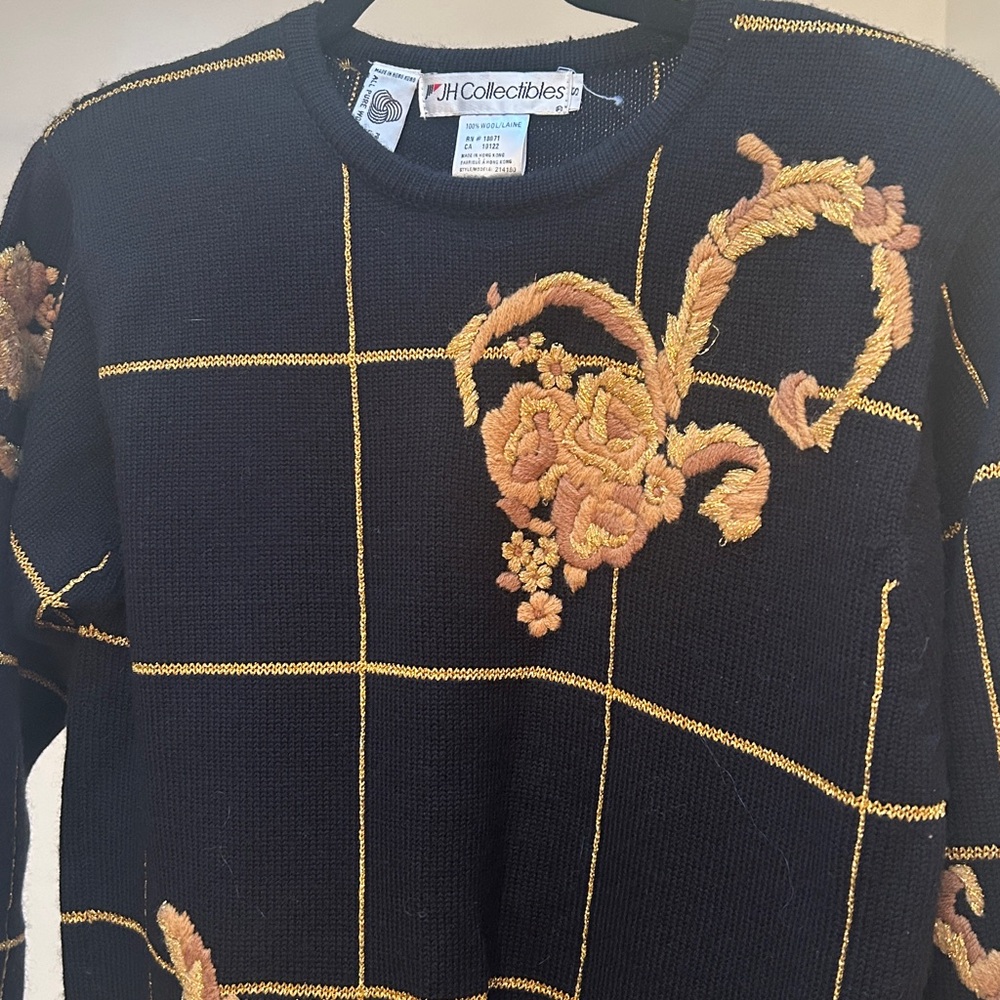 Vintage JH Collectibles black and gold wool sweater. EUC